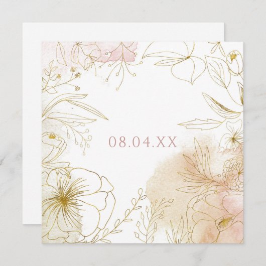 Save The Date Élégant Carré couleur or rose pâle (Devant / Derrière)