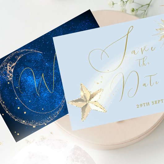 Save The Date Élégant Céleste Étoiles Lune Mariage