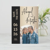 Save The Date Elégant Champagne Black 2 Mariage photo (Debout devant)