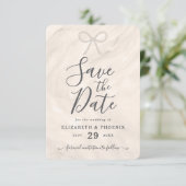 Save The Date Elegant Champagne Pearl Bow Custom Photo Wedding (Debout devant)