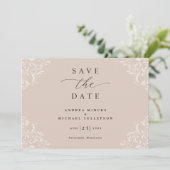 Save The Date Élégant Champagne Tan Mariage Vintage (Debout devant)