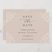 Save The Date Élégant Champagne Tan Mariage Vintage (Devant / Derrière)