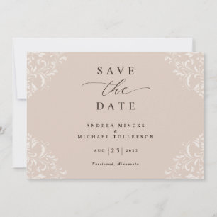 Save The Date Élégant Champagne Tan Mariage Vintage