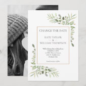 Save The Date Elégant Changer la date Aquarelle de la verdure Ph (Devant / Derrière)