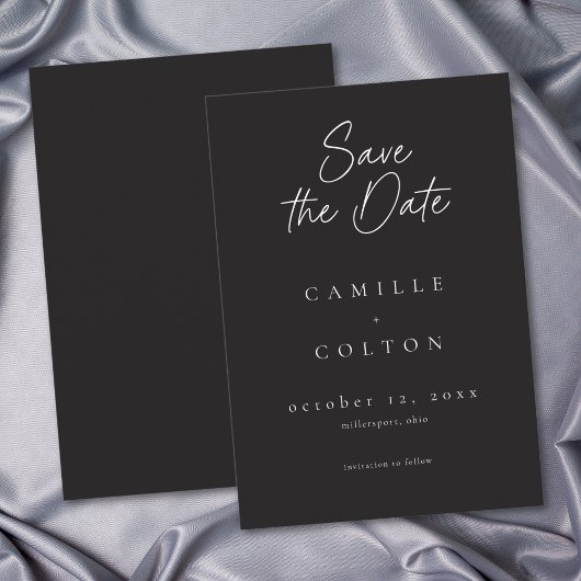Save The Date Elegant Charcoal Black Minimalist Wedding