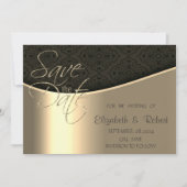 Save The Date Élégant Chic Black Damask Or Enregistrer La Date (Devant)