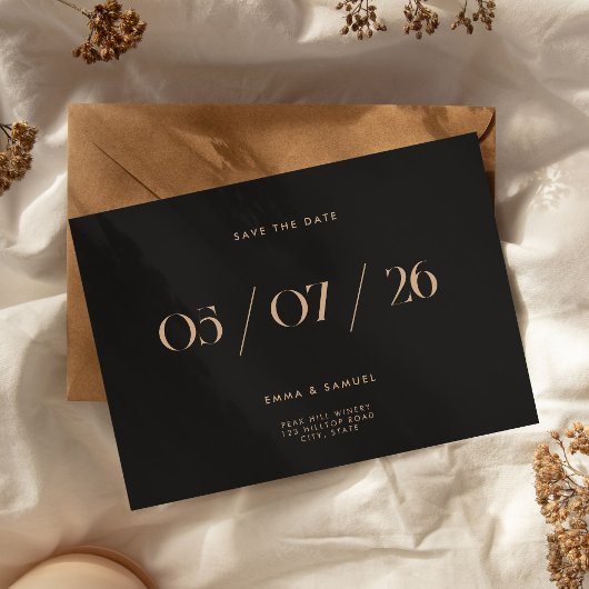 Save The Date Elégant Chic Black et Tan Wedding Enregistrer la d