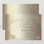 Save The Date Élégant Chic Cadre Cœurs Dorés Enregistrer La Date (Devant / Derrière)