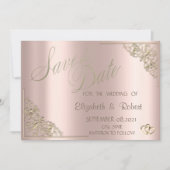 Save The Date Élégant Chic Cœurs Dorés, Cadre Rose Gold (Devant)