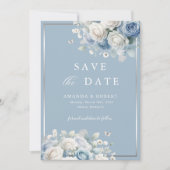 Save The Date Élégant chic Dusty Blue Boho Floral Enregistrer la (Devant)