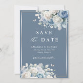 Save The Date Élégant chic Dusty Blue Boho Floral Enregistrer la (Devant)