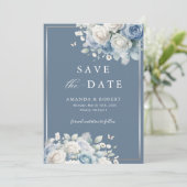 Save The Date Élégant chic Dusty Blue Boho Floral Enregistrer la (Debout devant)