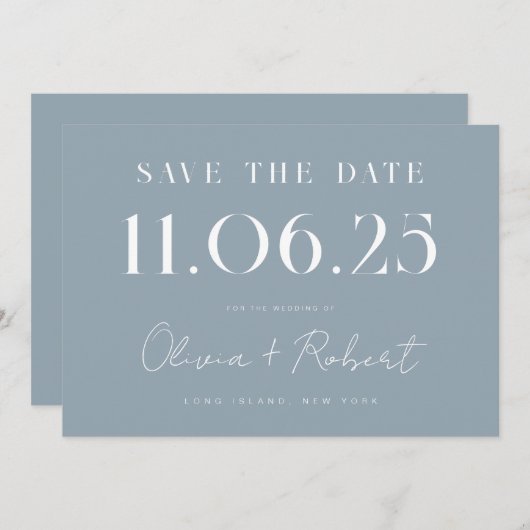 Save The Date Élégant Chic Dusty Blue Mariage Date Enregistrer L (Devant / Derrière)