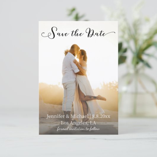 Save The Date élégant chic écriture photo mariage (Debout devant)
