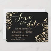 Save The Date Élégant Chic Fleurs Dorées Enregistrer La Date (Devant)