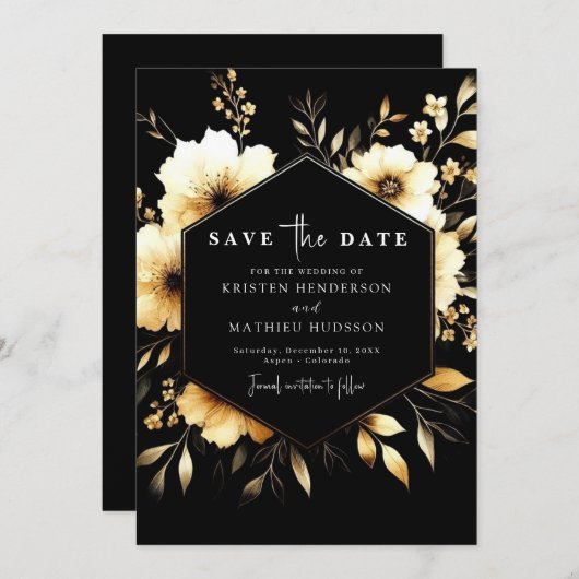 Save The Date Elegant Chic Gold et Mariage noir (Devant / Derrière)