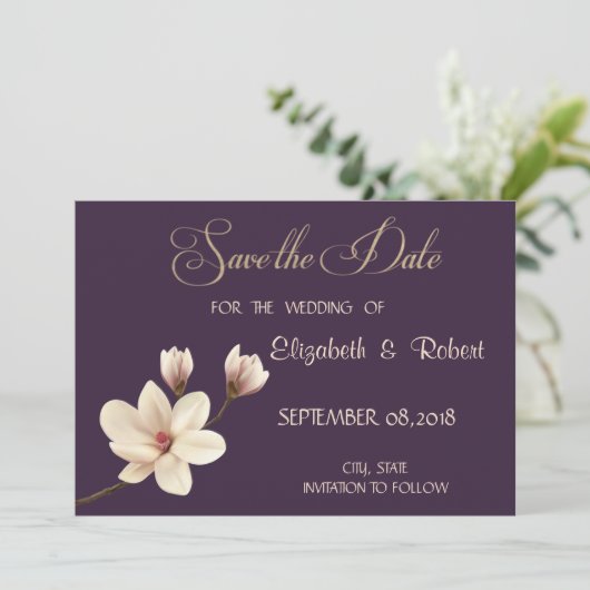 Save The Date Élégant Chic Magnolia Enregistrer La Date (Debout devant)
