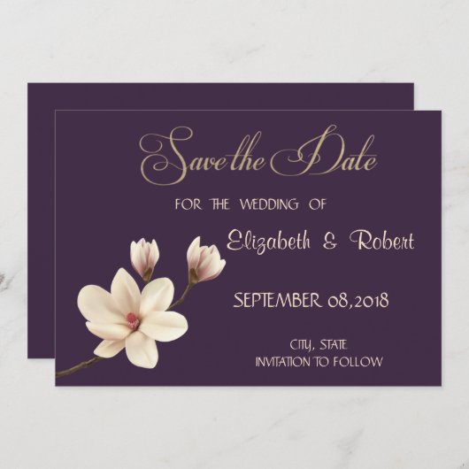 Save The Date Élégant Chic Magnolia Enregistrer La Date (Devant / Derrière)