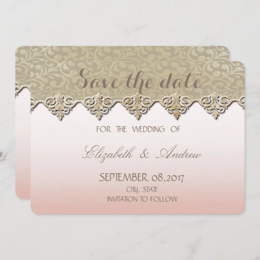 Save The Date Elegant Chic Mariage damassé Enregistrer la date (Devant / Derrière)