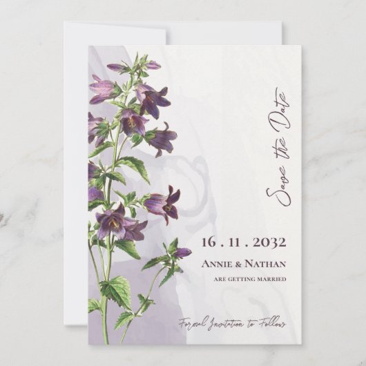 Save The Date Élégant Chic Mariage Fleuris Pourpre Écriture (Devant)