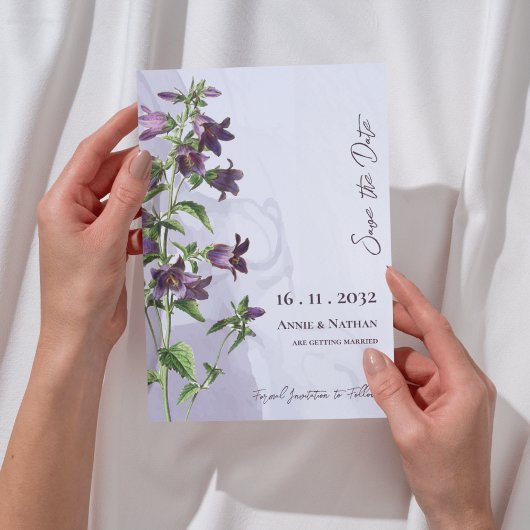 Save The Date Élégant Chic Mariage Fleuris Pourpre Écriture