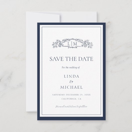 Save The Date Élégant & Chic mariage monogramme de crête botaniq (Devant)