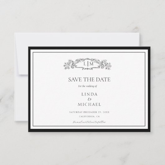 Save The Date Élégant & Chic mariage monogramme de crête botaniq (Devant)