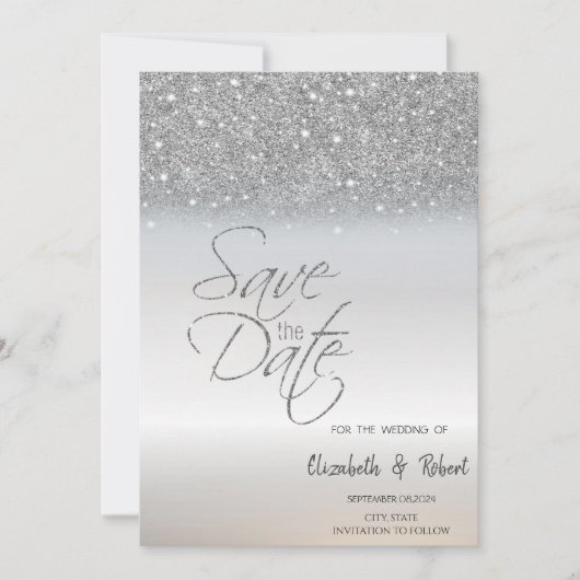 Save The Date Elegant Chic Parties scintillant Argent Bokeh Enre (Devant)