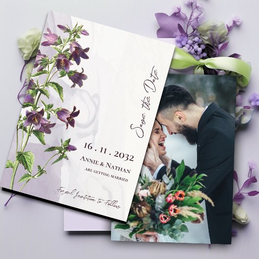Save The Date Élégant Chic Purple Floral Mariage de script photo