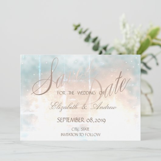 Save The Date Élégant Chic Rose Gold Cœur Mariage Enregistrer la (Debout devant)