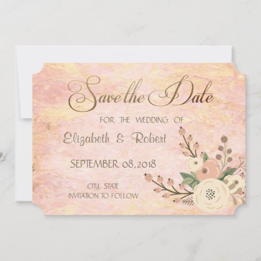 Save The Date Élégant Chic Rose Marbre Floral Enregistrer La Dat (Devant)