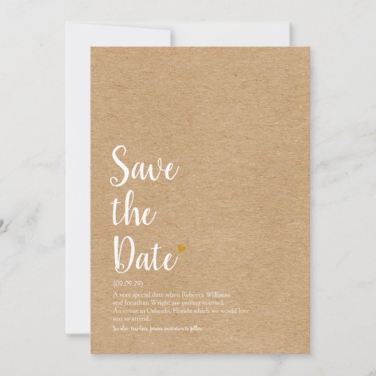 Save The Date Élégant Chic Rustique Or Cœur Script Définition (Devant)