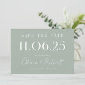 Save The Date Élégant Chic Sage Vert Mariage Date Enregistrer Da (Debout devant)
