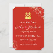 Save The Date Élégant chinois moderne script floral mariage roug (Devant)