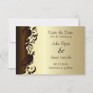 Save The Date Élégant Chocolat Brown et or Mariage floral
