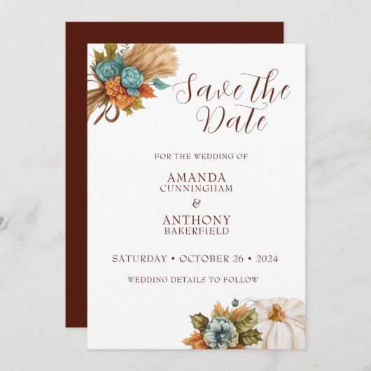 Save The Date Elégant Citrouille d'automne Mariage de automne In (Devant / Derrière)