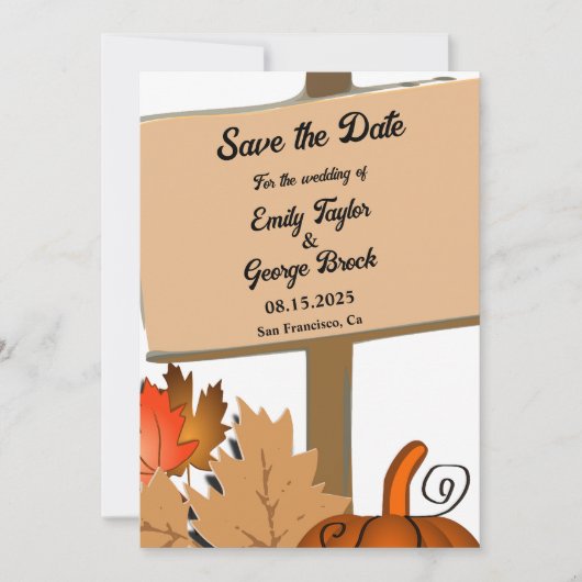 Save The Date Élégant Citrouille rustique Automne quitte Mariage (Devant)