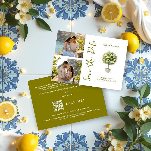 Save The Date Elegant Citrus Mediterranean Topiary 2-Photo