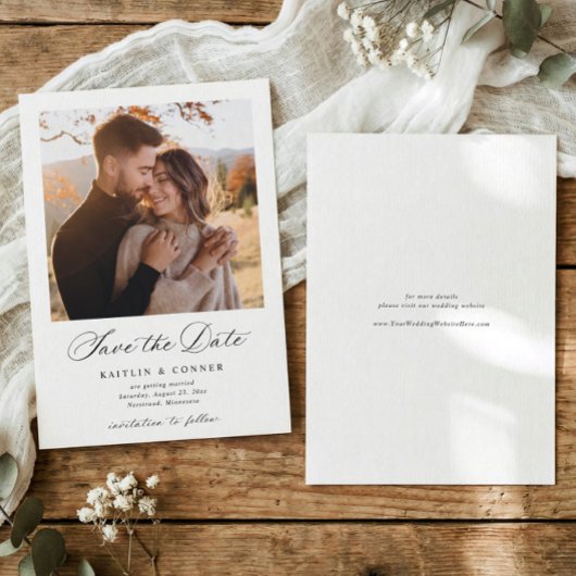 Save The Date Elegant Classic Calligraphy Photo Wedding