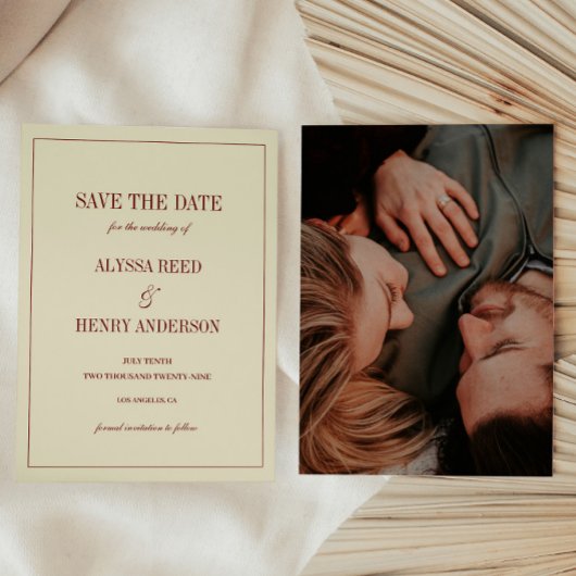 Save The Date Elegant Classic Ivory & Red Script Wedding Photo