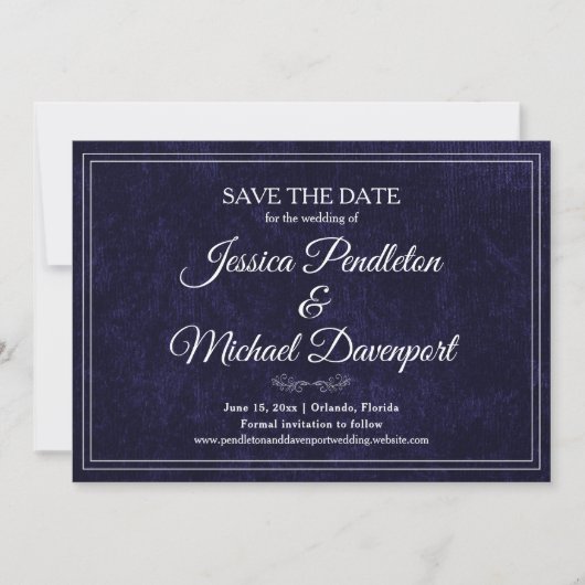 Save The Date Élégant Classique Date de Mariage Enregistrer Bleu (Devant)
