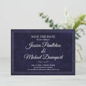 Save The Date Élégant Classique Date de Mariage Enregistrer Bleu (Debout devant)