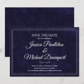Save The Date Élégant Classique Date de Mariage Enregistrer Bleu (Devant / Derrière)