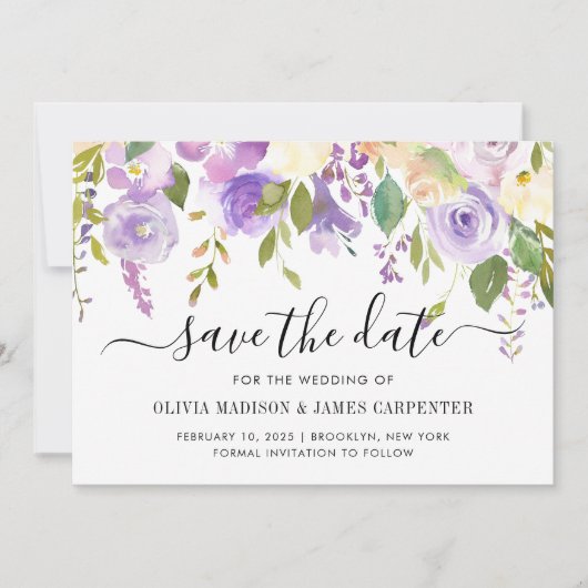 Save The Date Élégant classique Dusty violet violet Mariage flor (Devant)