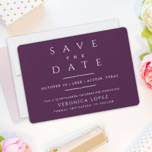 Save The Date Élégant Classique Élégant Violet Foncé Robe de Qui