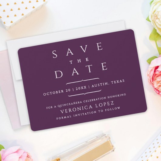 Save The Date Élégant Classique Élégant Violet Foncé Robe de Qui