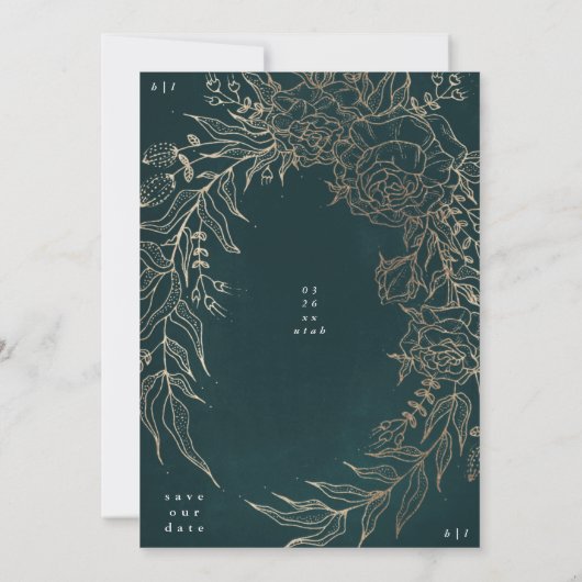 Save The Date Élégant classique Emerald Green Gold Wreath élégan (Dos)