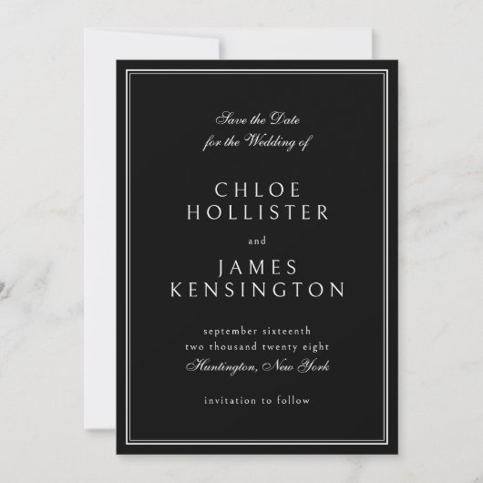 Save The Date Élégant classique Formal noir Mariage blanc (Devant)