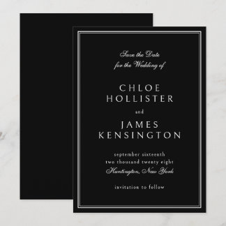 Save The Date Élégant classique Formal noir Mariage blanc