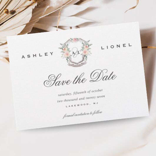 Save The Date Élégant classique Forme Monogramme Floral Mariage